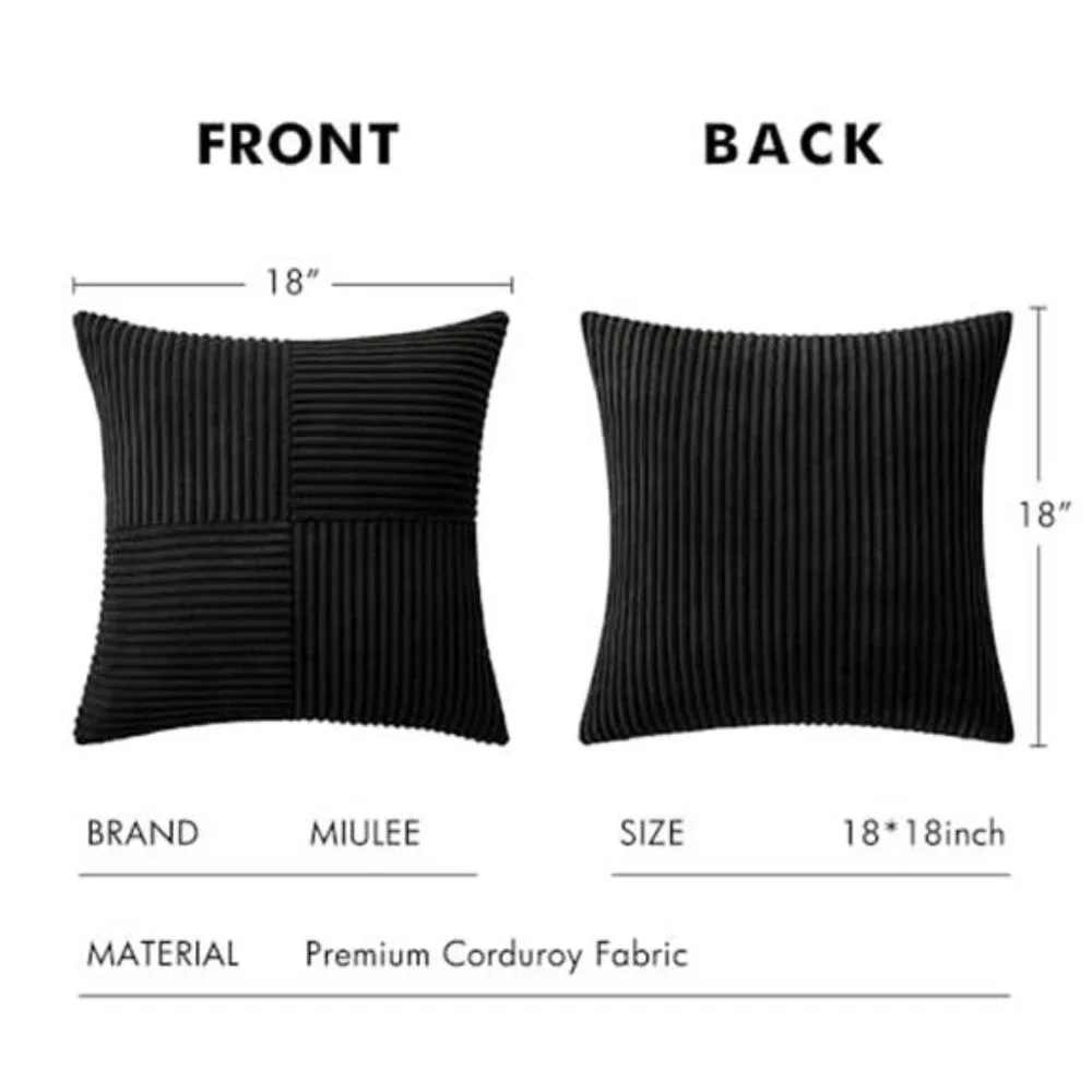 2 Black Decorative Throw Pillow Covers 18x18 Inch for Couch Bed Sofa Pack